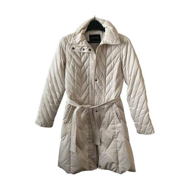 Women’s Nine West Long White Hooded Down Filled Coat Size small - Picture 1 of 12